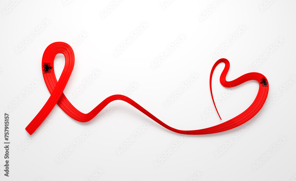 3d Flag Of Albania Heart Shape Shiny Wavy Awareness Ribbon Flag On White Background 3d Illustration 3d Flag Of Albania Heart Shape Shiny Wavy Awareness Ribbon Flag On White Background 3d Illustration