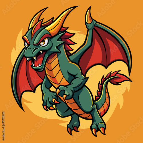 Majestic dragon poised in flight  capturing the essence of strength and grace for our T-shirt sticker