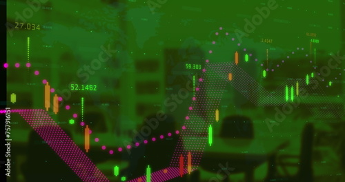 Image of data processing over cityscape