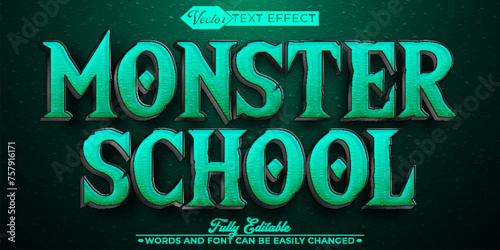 Cartoon Monster School Vector Editable Text Effect Template