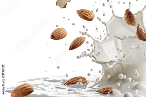 Almond Milk Splash in Midair on transparent background,