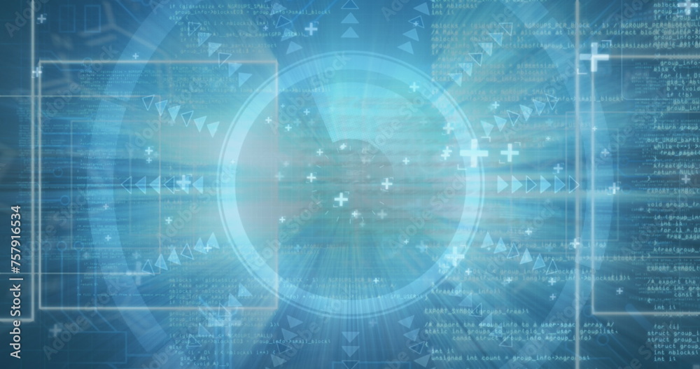 Image of hud with financial data processing on digital interface with bright light Image of hud with financial data processing on digital interface with bright light