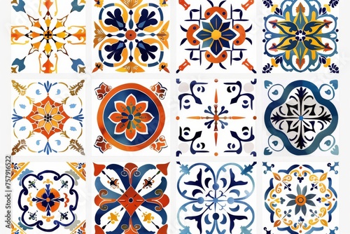 Traditional ceramic tile patterns from Portugal. Vibrant and colorful mosaic of traditional Portuguese ceramic tiles with intricate floral and geometric patterns