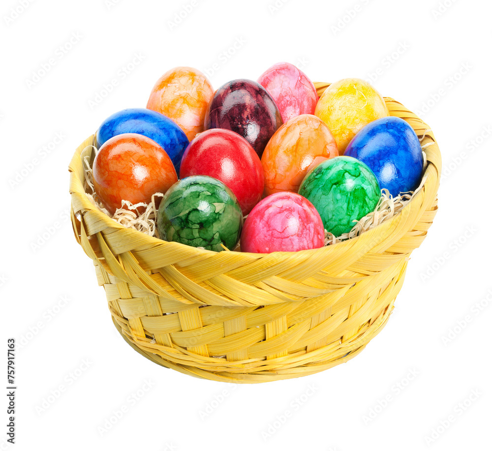 Colorful Easter Eggs in a Basket on transparent background Colorful Easter Eggs in a Basket on transparent background