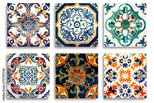 Traditional ceramic tile patterns from Portugal. Vibrant and colorful mosaic of traditional Portuguese ceramic tiles with intricate floral and geometric patterns