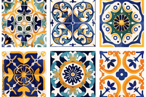 Traditional ceramic tile patterns from Portugal. Vibrant and colorful mosaic of traditional Portuguese ceramic tiles with intricate floral and geometric patterns