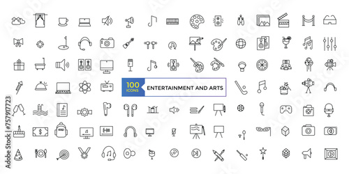 Entertainment and arts, lifestyle line icons. Collection of thin outline icons. Culture and Creative Fine Art Line Icons Set Element Design for Web. Vector illustration.