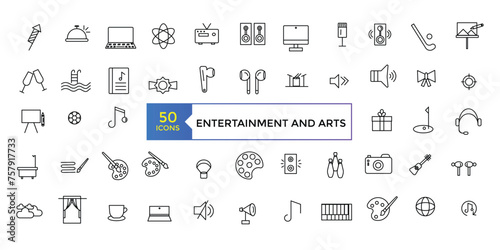 Entertainment and arts, lifestyle line icons. Collection of thin outline icons. Culture and Creative Fine Art Line Icons Set Element Design for Web. Vector illustration.