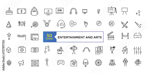 Entertainment and arts, lifestyle line icons. Collection of thin outline icons. Culture and Creative Fine Art Line Icons Set Element Design for Web. Vector illustration.
