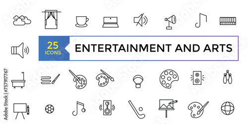 Entertainment and arts, lifestyle line icons. Collection of thin outline icons. Culture and Creative Fine Art Line Icons Set Element Design for Web. Vector illustration.