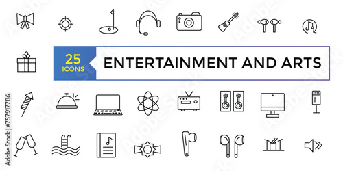 Entertainment and arts, lifestyle line icons. Collection of thin outline icons. Culture and Creative Fine Art Line Icons Set Element Design for Web. Vector illustration.
