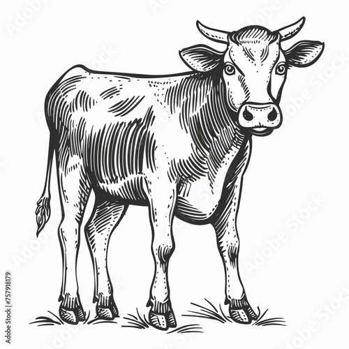 a drawing of a cow with a black and white drawing of a cow