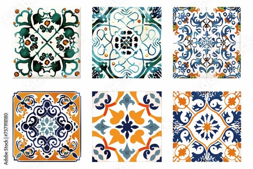 Traditional ceramic tile patterns from Portugal. Vibrant and colorful mosaic of traditional Portuguese ceramic tiles with intricate floral and geometric patterns