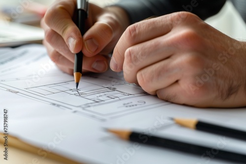 Close-up of an advertisers hand sketching out a groundbreaking ad concept