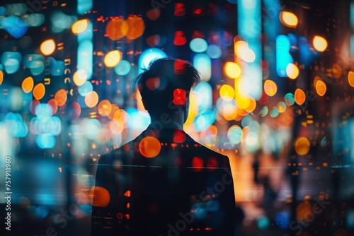 A trading graph over the blurred photo of cityscape