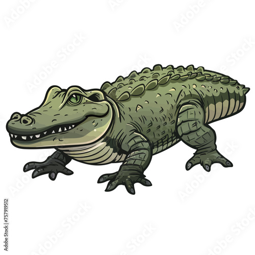a drawing of a green crocodile with a big mouth. © 宝宝 余