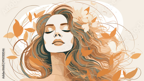 Linear aesthetic illustration with young woman poster 
