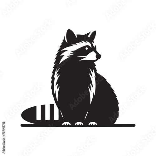 Raccoon Vector Silhouette: A Mysterious Silhouette Capturing the Essence of Raccoon Cunning in Vector Form. Black raccoon illustration.