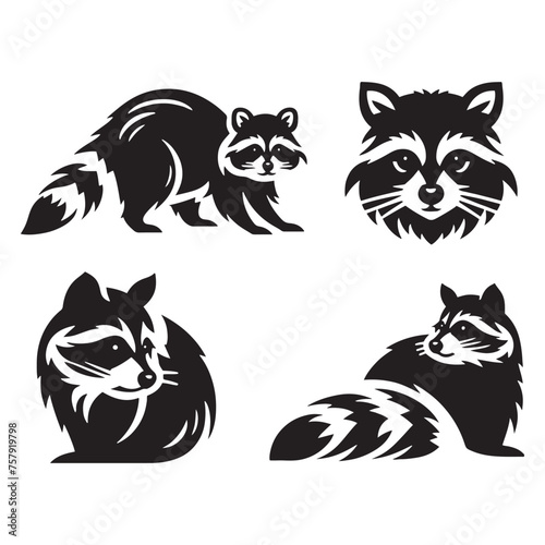 Raccoon Vector Silhouette: A Mysterious Silhouette Capturing the Essence of Raccoon Cunning in Vector Form. Black raccoon illustration.