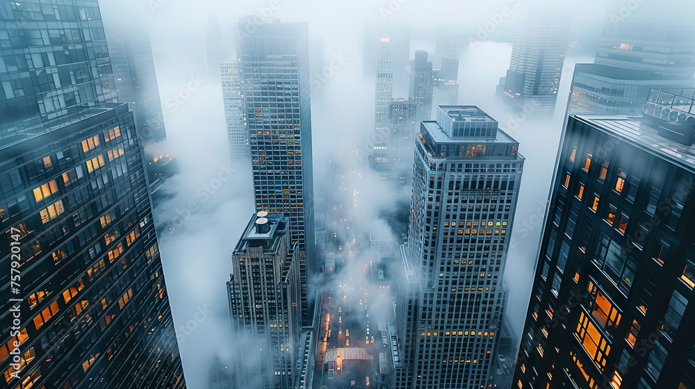 Skyscrapers in the fog, Chicago, Illinois, USA - obrazy, fototapety, plakaty 