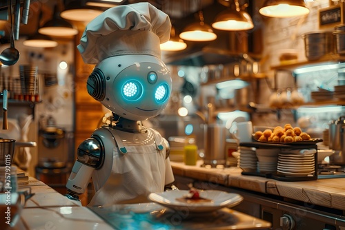Retro Robot Chef in a Futuristic Kitchen photo
