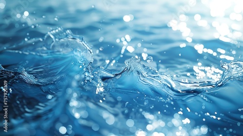 Water splash with ripples close-up. Blue water background.