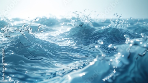 Water splash with ripples close-up. Blue water background.