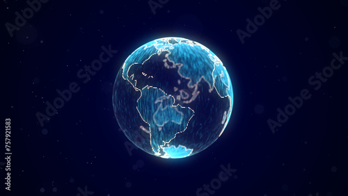 Virtual planet Earth with particles and lines. Network connection big data. Abstract technology background. 3D rendering.