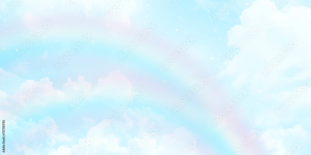 A photography of a sky with a rainbow background. Vector art