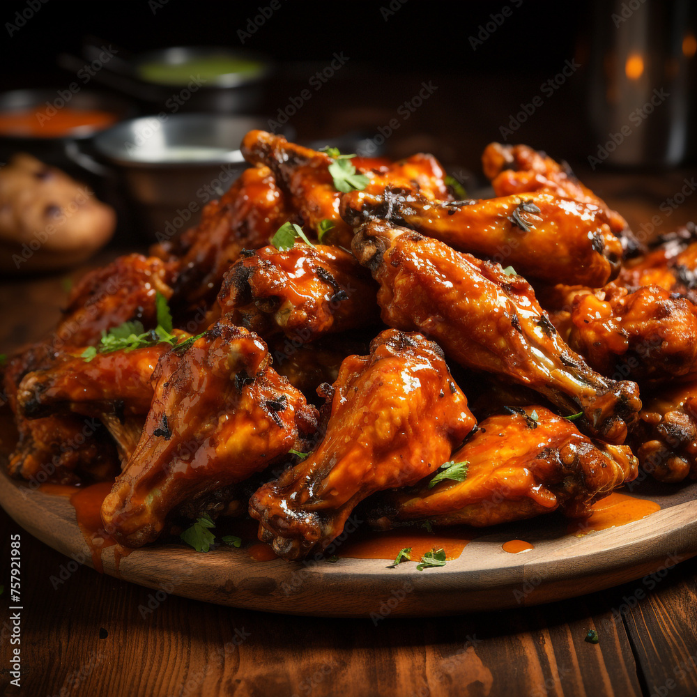 a plate of cooked hot wings with sauce created with Generative Ai a plate of cooked hot wings with sauce created with Generative Ai