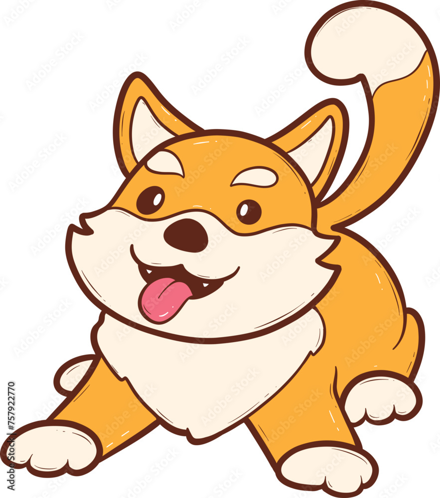 Cartoon Shiba Inu dog with a playful stance and a joyful expression