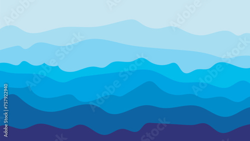 Blue color shades snow mountains, sea waves light blue, dark blue background minimal design background hills and tops can be used on website