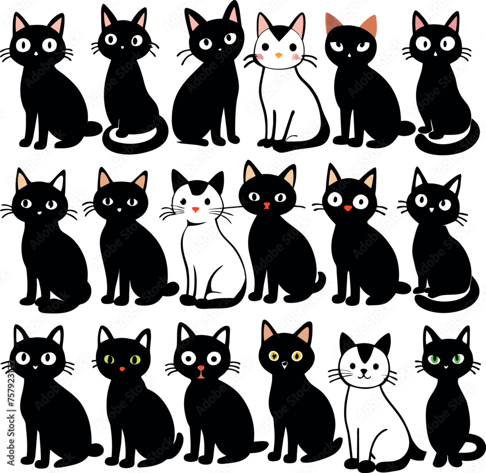 Set of black cats Silhouettes Set of black cats Silhouettes