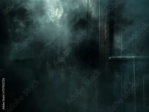 Ethereal smoke swirling in front of a dark, textured wooden backdrop, invoking a sense of mystery.