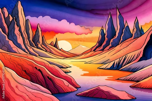 fantasy gradient mountains landscape. art. ai generated