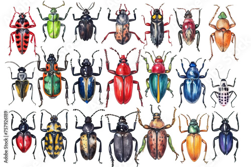 Many beetles watercolors executed background white © akk png