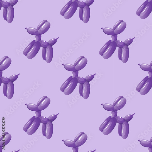 Cartoon balloon dog seamless pattern on a purple background. cute background for website, textile, gift wrapping, cards, congratulations, fabric, print, cover, banner and invitation