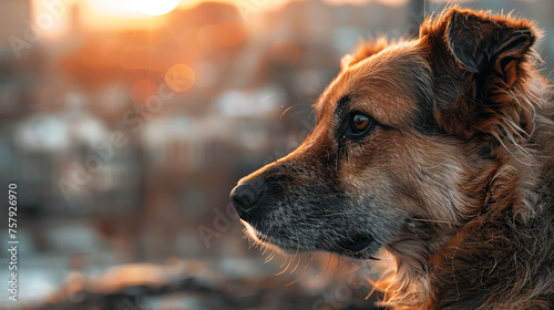 Portrait of a sad stray dog with sad eyes. Selective focus.
