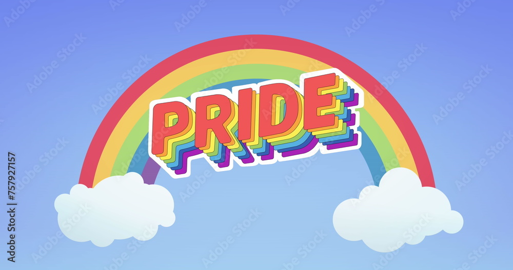 Fototapeta premium Image of rainbow pride text over rainbow background