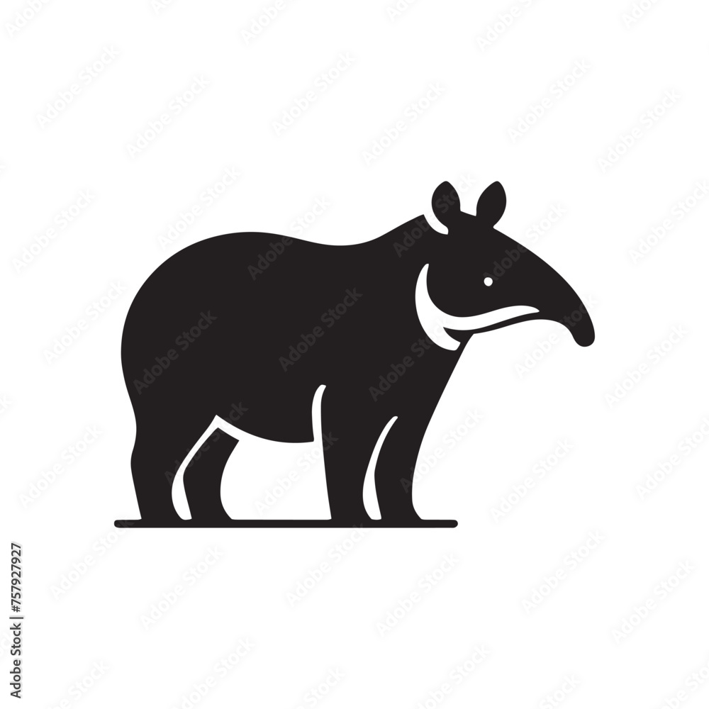 Fototapeta premium Tapir Vector Silhouette: A Majestic Silhouette Embodying the Grace and Strength of the Tapir in Vector Form, Black Tapir Illustration.