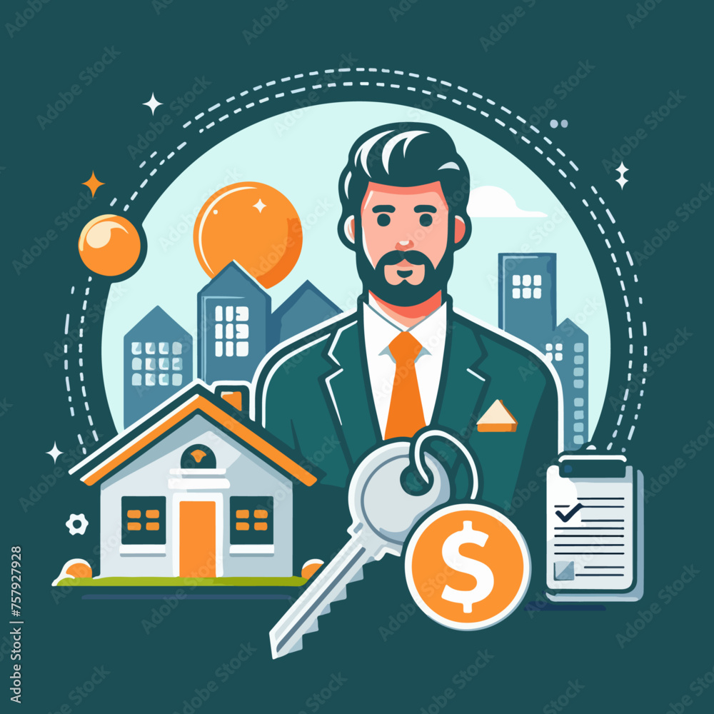 real estate agent, house, keys, contract vector concept real estate agent, house, keys, contract vector concept