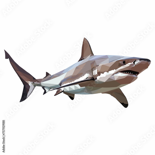 Low poly triangular shark isolated on a white background