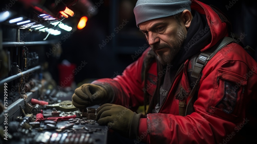 Professional mechanic applying engine oil in routine vehicle maintenance service