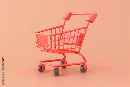 Pink Shopping Cart Toy on Orange Background - 3D Render, To provide a high-quality, professional-grade image of a pink shopping cart toy on an orange
