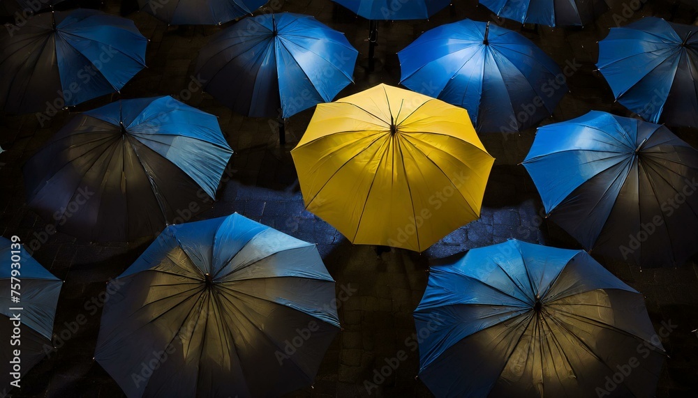 Yellow Umbrella: A Standout Amidst the Sea of Blue Yellow Umbrella: A Standout Amidst the Sea of Blue