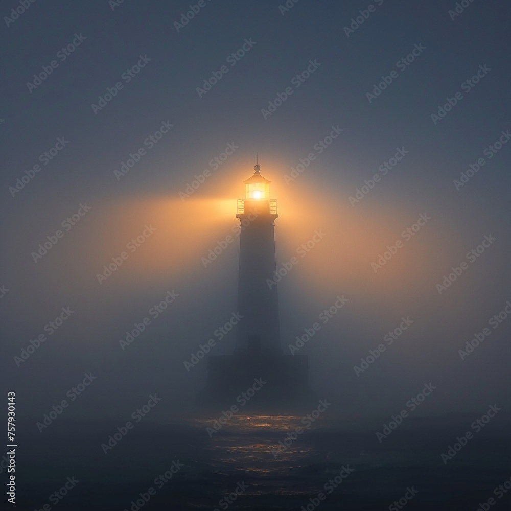 Beacon of Clarity. A lighthouse pierces the fog its beams a metaphor for the messages that guide us safely through the treacherous waters of miscommunication