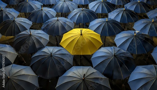 Yellow Umbrella: A Standout Amidst the Sea of Blue"