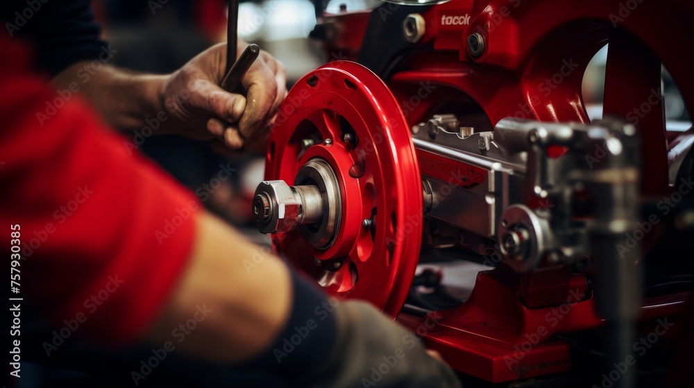 Experienced mechanic replacing brakes on a car as part of regular maintenance service Experienced mechanic replacing brakes on a car as part of regular maintenance service