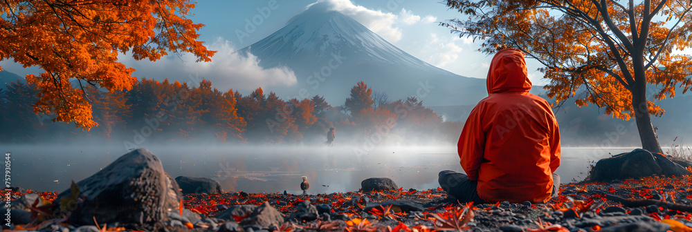 Fuji mountain in Japan Colorful Autumn Season,
Fuji Mountain and Lake Kawaguchiko in autumn season