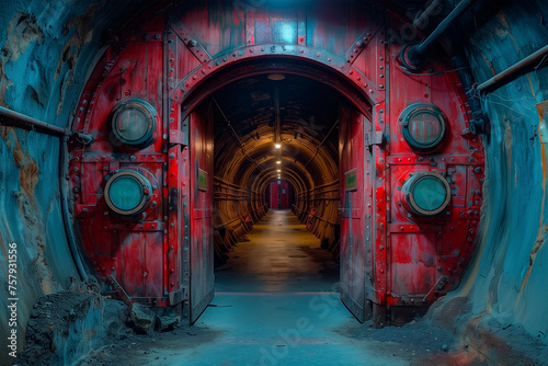 Nuclear fallout shelter entrance adorned, stark reminder of the persistent threat of nuclear warfare